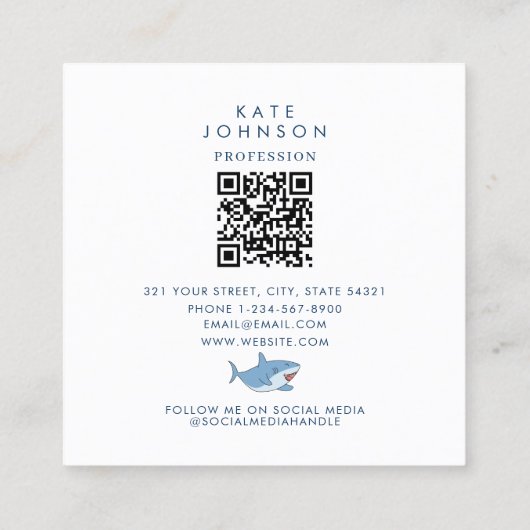 Schattigee Grote Witte Haaien Oceaan QR Code Vierkante Visitekaartje (Achterkant)