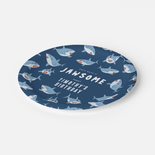 Schattigee grote witte haaien oceaan verjaardagsfe papieren bordje (Gekanteld)