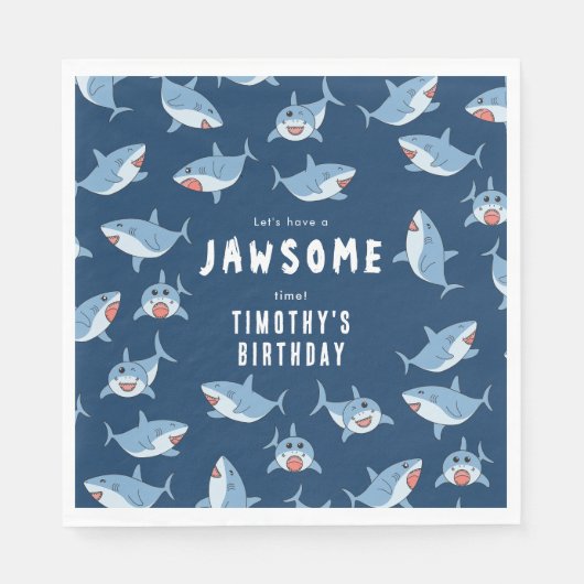 Schattigee grote witte haaien oceaan verjaardagsfe servet (Voorkant)