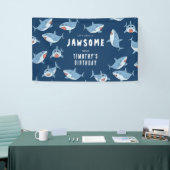 Schattigee grote witte haaien oceaan verjaardagsfe spandoek (Beurs)