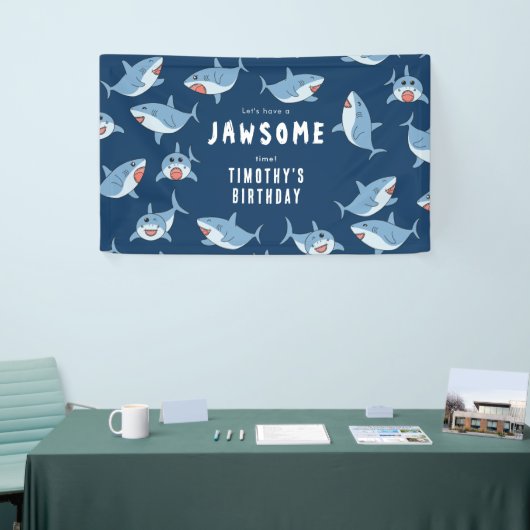 Schattigee grote witte haaien oceaan verjaardagsfe spandoek (Beurs)