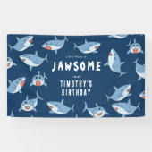 Schattigee grote witte haaien oceaan verjaardagsfe spandoek (Horizontaal)