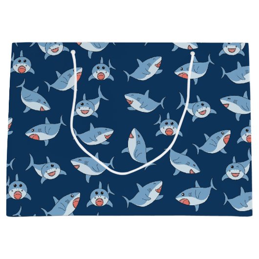 Schattigee grote witte haaien oceaanpatroon groot cadeauzakje (Voorkant)