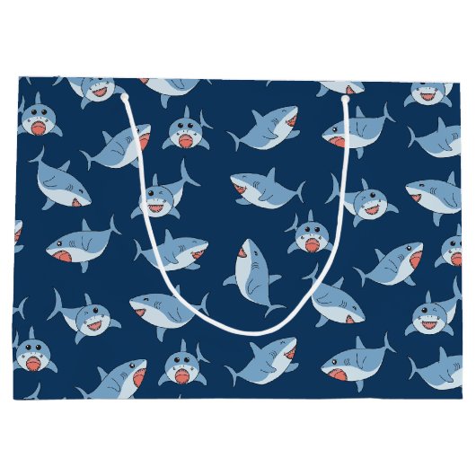 Schattigee grote witte haaien oceaanpatroon groot cadeauzakje (Achterkant)
