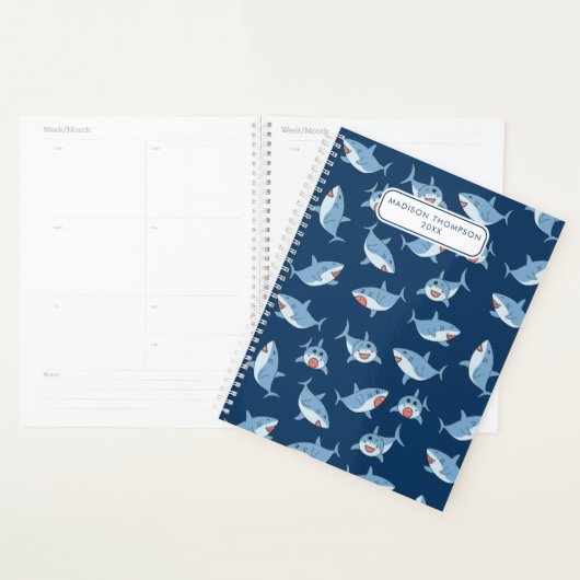 Schattigee grote witte haaien oceaanpatroon planner (Display)