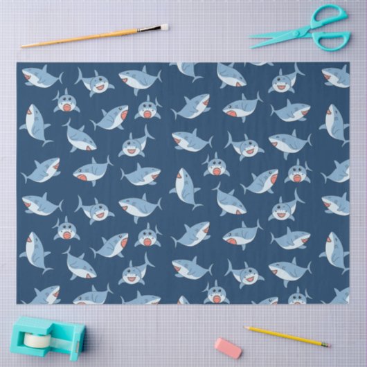 Schattigee grote witte haaien oceaanpatroon tissuepapier (Craft)