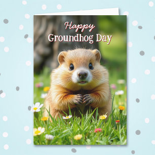 Schattigee Groundhog Day   Groundhog in gras en bl Kaart