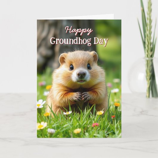 Schattigee Groundhog Day | Groundhog in gras en bl Kaart (Voorkant)