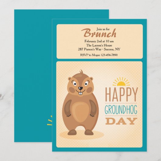 Schattigee Groundhog Day Invitation Kaart (Voorkant / Achterkant)