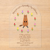 Schattigee Groundhog en Tulip Flowers Custom Acryl Uitnodigingen (Voorkant)