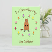 Schattigee Groundhog en Tulip Flowers Custom Kaart (Staand voorkant)