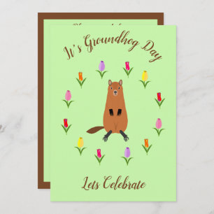Schattigee Groundhog en Tulip Flowers Custom Kaart