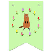 Schattigee Groundhog en Tulip Flowers Custom Vlaggetjes (Eerste vlag)