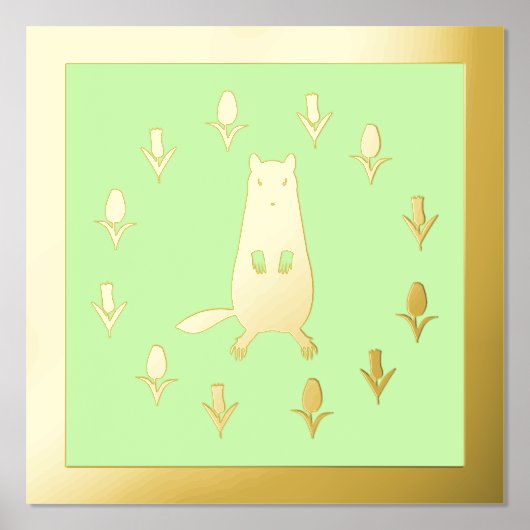 Schattigee Groundhog en Tulip Flowers Folie Afdrukken (Voorkant)