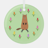 Schattigee Groundhog en Tulip Flowers Glas Ornament (Voorkant)