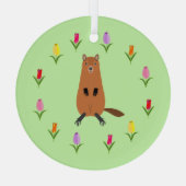 Schattigee Groundhog en Tulip Flowers Glas Ornament (Achterkant)
