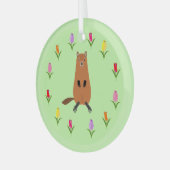 Schattigee Groundhog en Tulip Flowers Glas Ornament (Voorkant links)