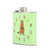 Schattigee Groundhog en Tulip Flowers Heupfles (Links)