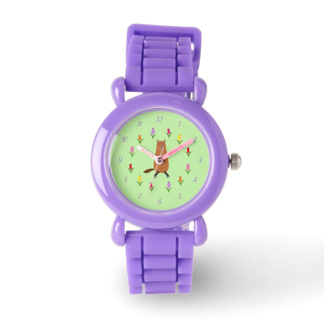 Schattigee Groundhog en Tulip Flowers Horloge (Voorkant)
