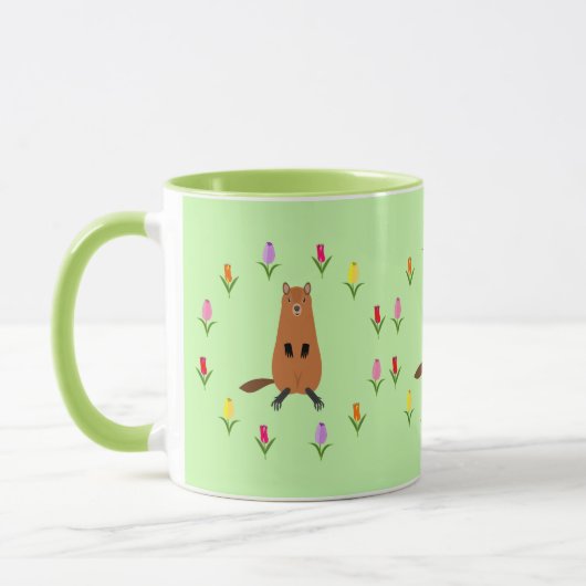 Schattigee Groundhog en Tulip Flowers Mok (Links)