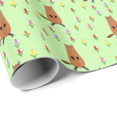 Schattigee Groundhog en Tulip Flowers Patterned Cadeaupapier (Rol Hoek)