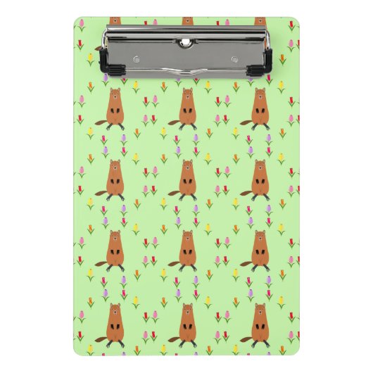 Schattigee Groundhog en Tulip Flowers Patterned Mini Klembord (Voorkant)