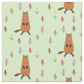 Schattigee Groundhog en Tulip Flowers Patterned Stof (Close Up)