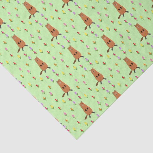 Schattigee Groundhog en Tulip Flowers Patterned Tissuepapier (Detail)