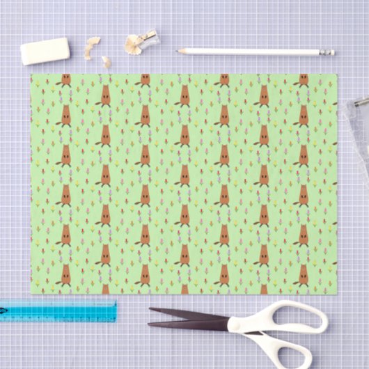 Schattigee Groundhog en Tulip Flowers Patterned Tissuepapier (Craft)