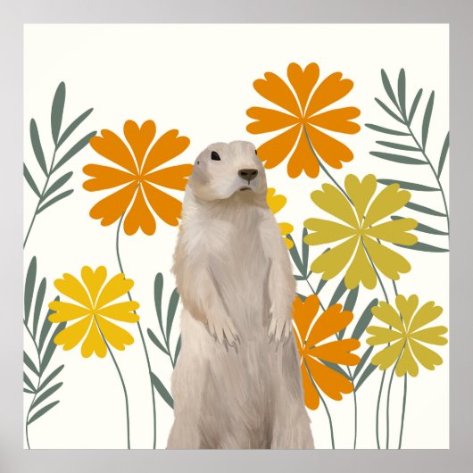 Schattigee Groundhog Gele en Oranje Bloemen Poster (Voorkant)