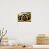 Schattigee Groundhog Glimlachen terwijl Opkomst Poster (Keuken)