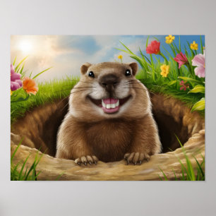 Schattigee Groundhog Glimlachen terwijl Opkomst Poster