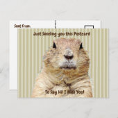 Schattigee Groundhog "I Miss YOU" Gezegde Hi Briefkaart (Voorkant / Achterkant)