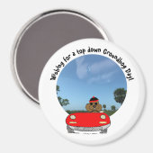 Schattigee Groundhog in Red Convertible Magneet (Voorkant / Achterkant)