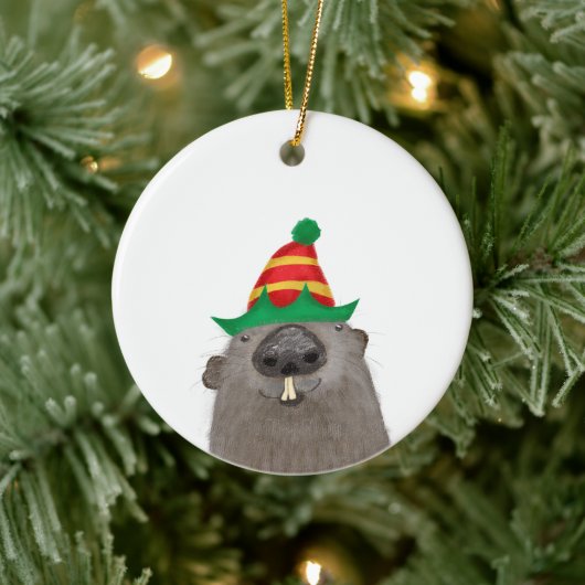Schattigee Groundhog keramische kerstboom decorati Keramisch Ornament (Boom)