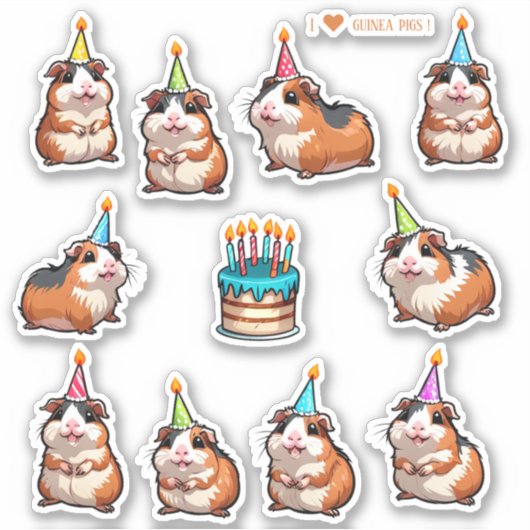 Schattigee Guinea Pigs Scrapbook Verjaardag Sticke Sticker (Voorkant)
