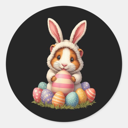 Schattigee Guinee Pig Bunny Paaspasta Pig Happy Ea Ronde Sticker (Voorkant)