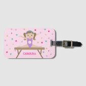 Schattigee Gymnast met Bruin Haar & Glitter Sterre Bagagelabel (Voorkant (horizontaal))