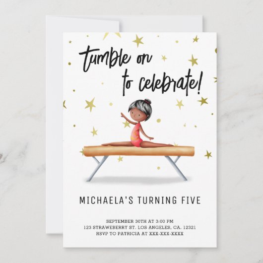 Schattigee Gymnastiek Balans Beam Girl Verjaardags Kaart (Voorkant)