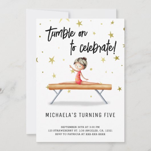 Schattigee Gymnastiek Balansbalk Verjaardag Kaart (Voorkant)