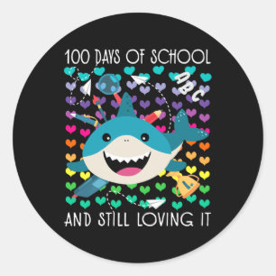 Schattigee haai 100 dagen van school en nog steeds ronde sticker