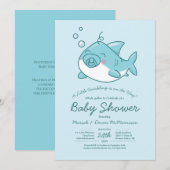 Schattigee haai Baby shower Kawaii Blue Boy Kaart (Voorkant / Achterkant)