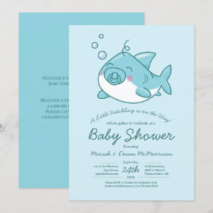 Schattigee haai Baby shower Kawaii Blue Boy Kaart