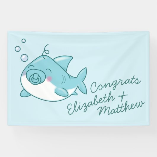 Schattigee haai Baby shower Kawaii Blue Boy Spandoek (Horizontaal)