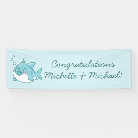 Schattigee haai Baby shower Kawaii Blue Boy Spandoek (Horizontaal)