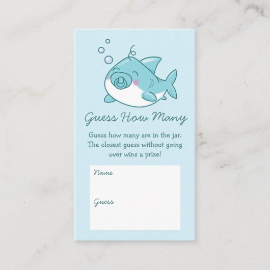 Schattigee haai Baby shower Kawaii Blue Guess Hoev Informatiekaartje (Voorkant)