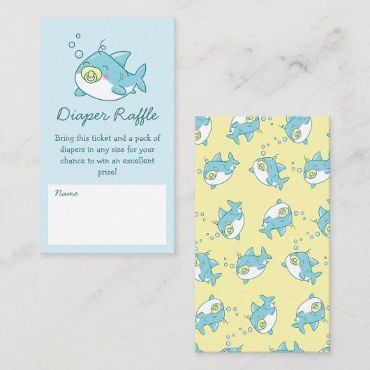 Schattigee haai Baby shower Kawaii luier Raffle Informatiekaartje (Voorkant / Achterkant)