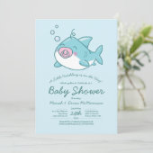 Schattigee haai Baby shower kawaii roze meisje Kaart (Staand voorkant)