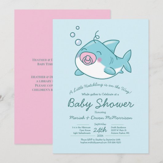 Schattigee haai Baby shower kawaii roze meisje Kaart (Voorkant / Achterkant)