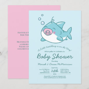 Schattigee haai Baby shower kawaii roze meisje Kaart